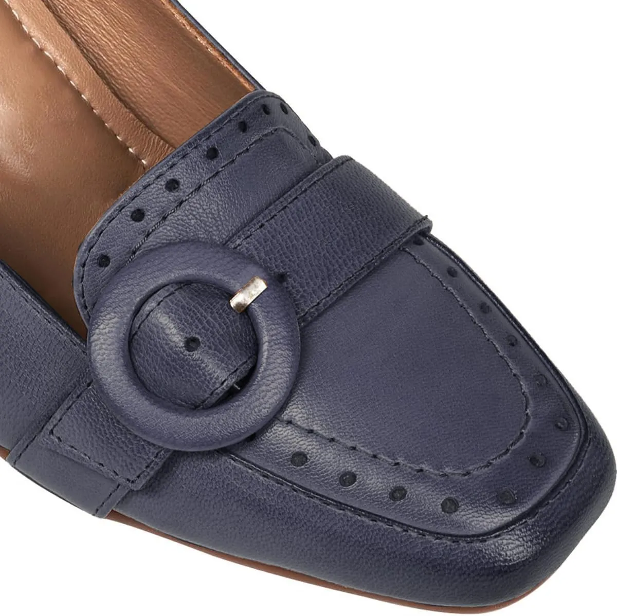 SHODENSE Women Vintage Chunky Block Heel Loafers Square Toe Loafer Pumps 3 inch Block Heeled Dress Shoes Perforated Penny Loafers Buckle Strap Comfortable Office Ladies 4-11 M US