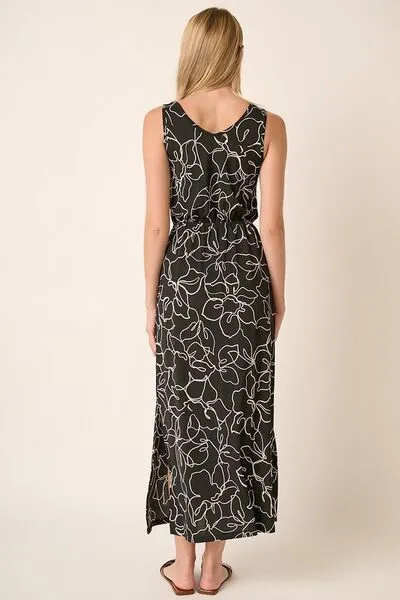 Side Slit Flower Print V-Neck Sleeveless Dress