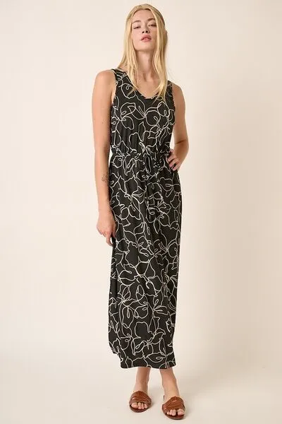 Side Slit Flower Print V-Neck Sleeveless Dress