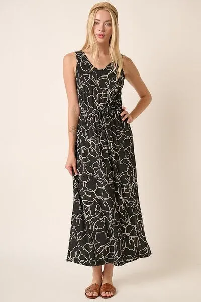 Side Slit Flower Print V-Neck Sleeveless Dress