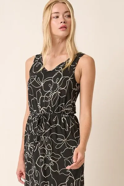Side Slit Flower Print V-Neck Sleeveless Dress