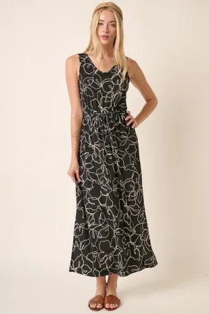 Side Slit Flower Print V-Neck Sleeveless Dress
