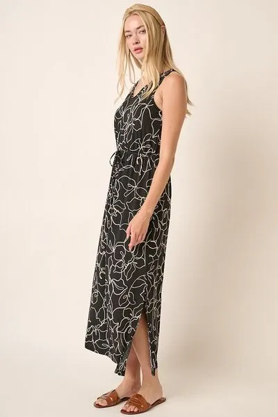 Side Slit Flower Print V-Neck Sleeveless Dress