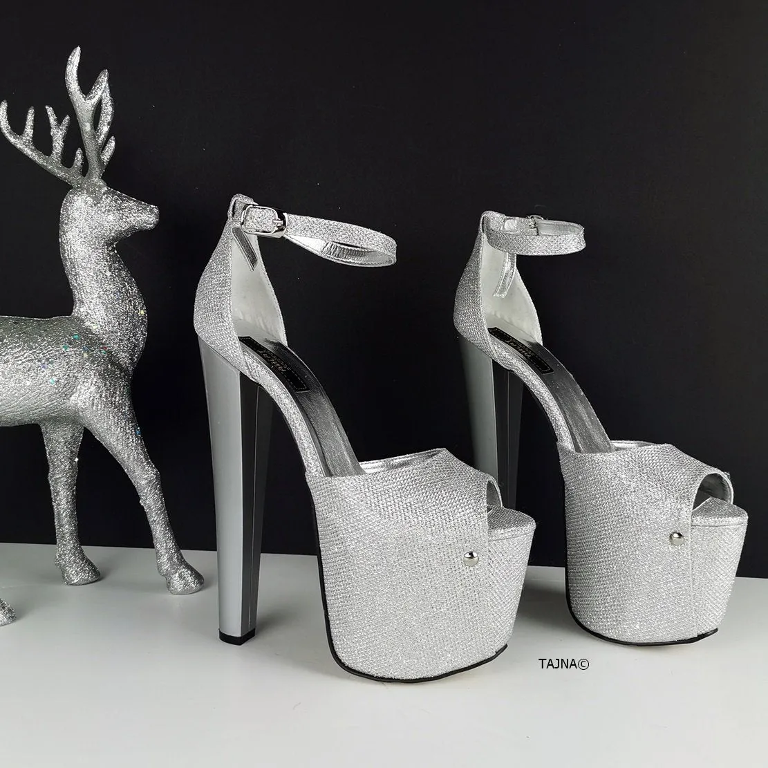 Silver Shine High Heel Shoes