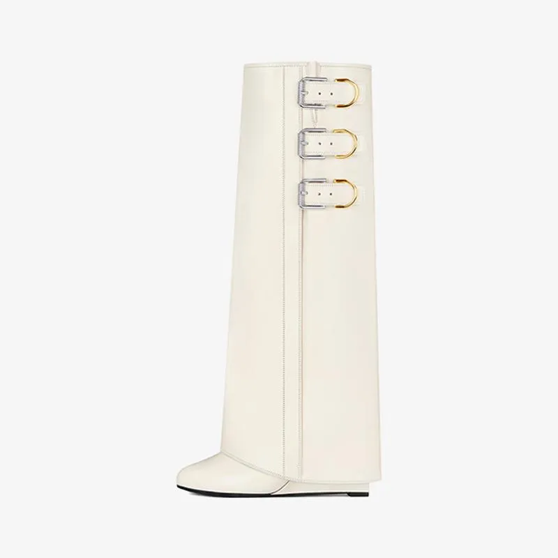 Sleek Ivory Slip-On High Boots