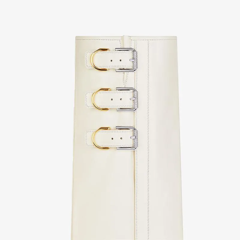 Sleek Ivory Slip-On High Boots