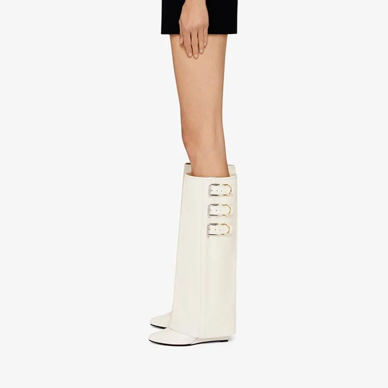 Sleek Ivory Slip-On High Boots