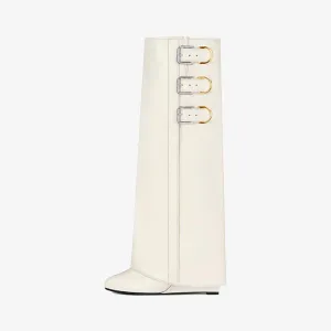 Sleek Ivory Slip-On High Boots