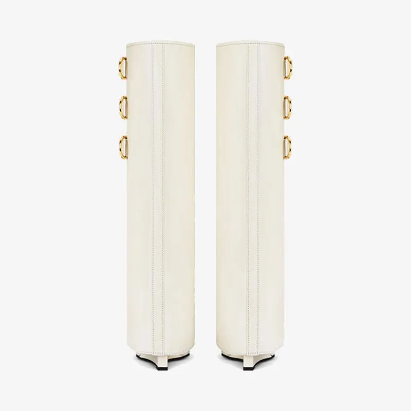 Sleek Ivory Slip-On High Boots