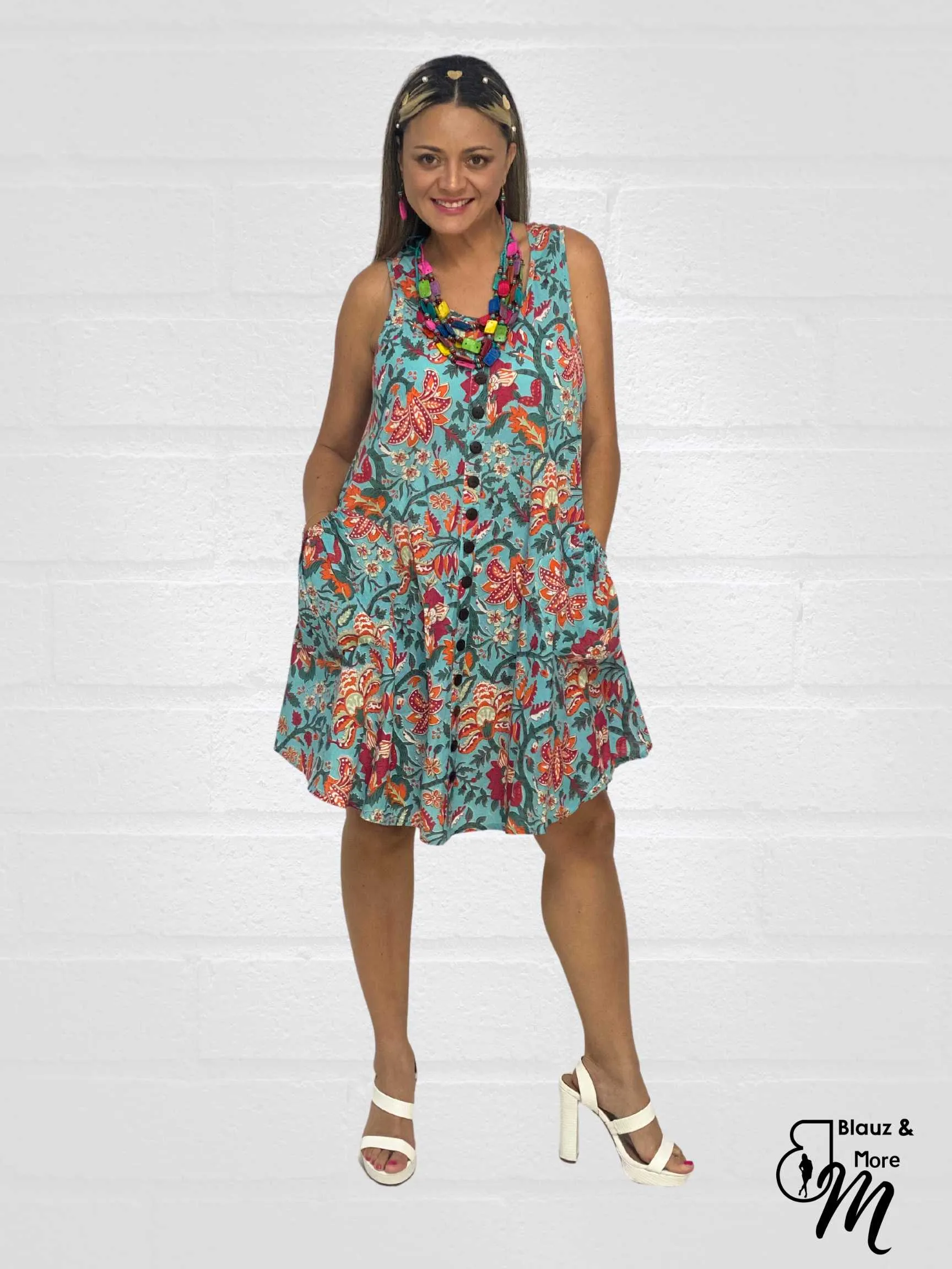 Sleeveless A-Line printed dresses for Women with Pockets - DM001