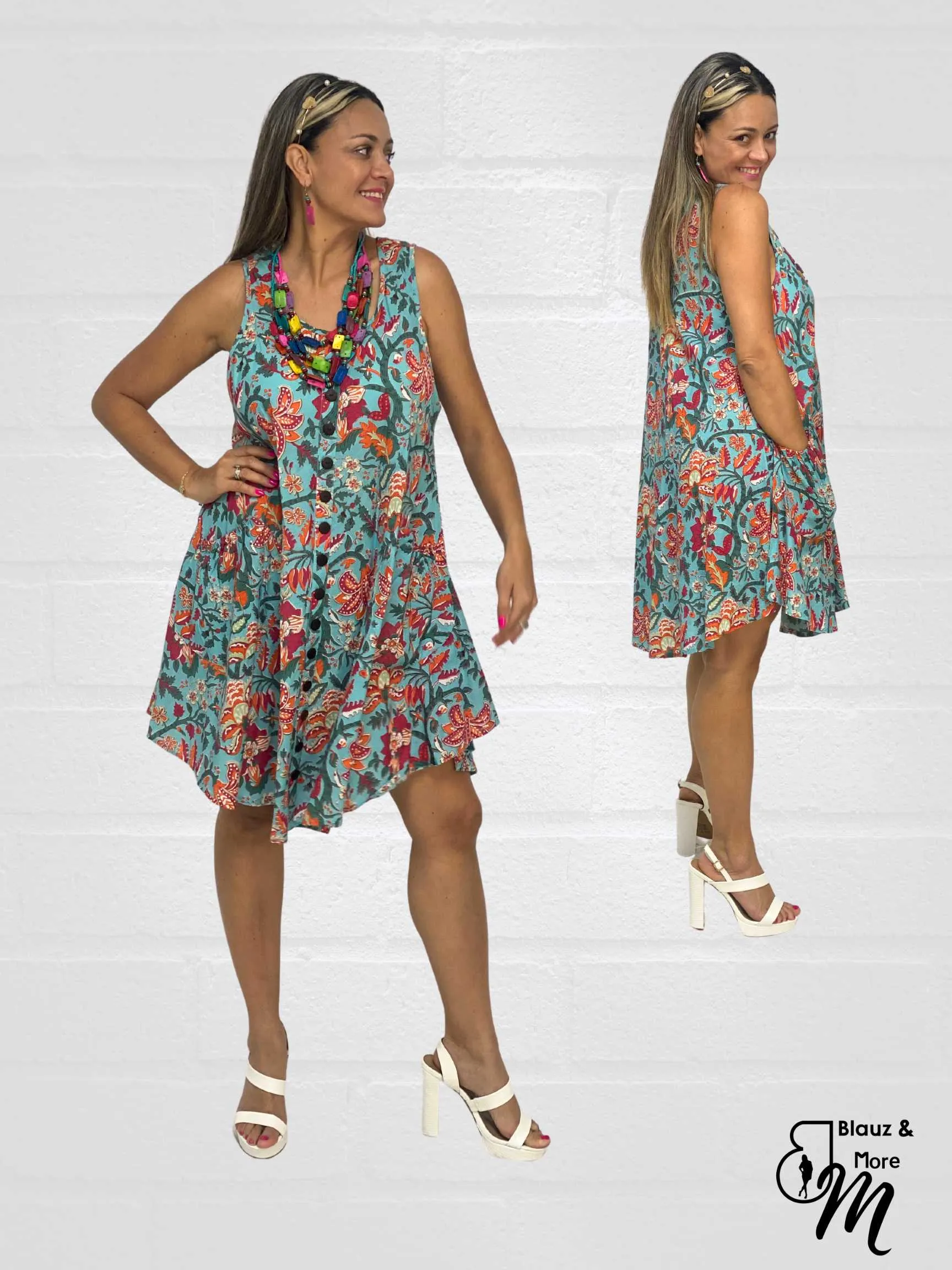 Sleeveless A-Line printed dresses for Women with Pockets - DM001