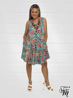 Sleeveless A-Line printed dresses for Women with Pockets - DM001