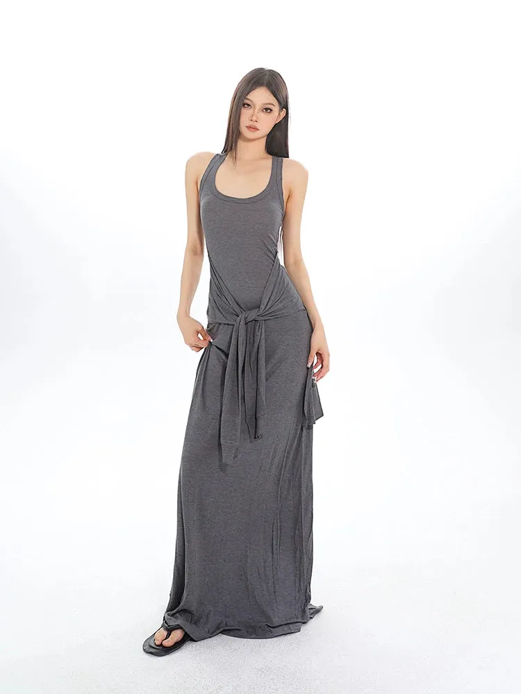 Sleeveless Jersey Maxi Dress with Tie Knot Detail