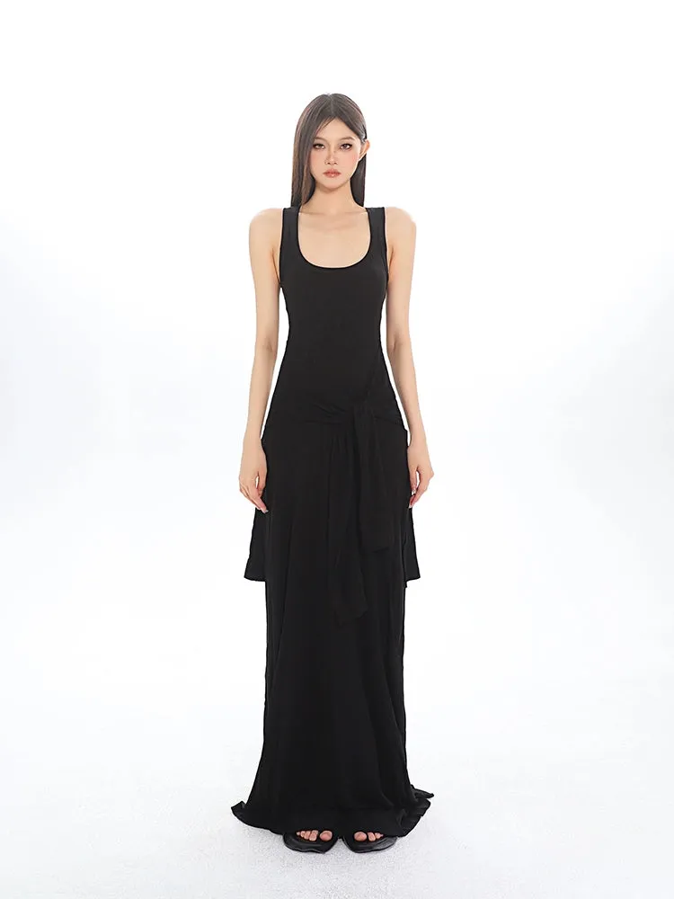Sleeveless Jersey Maxi Dress with Tie Knot Detail
