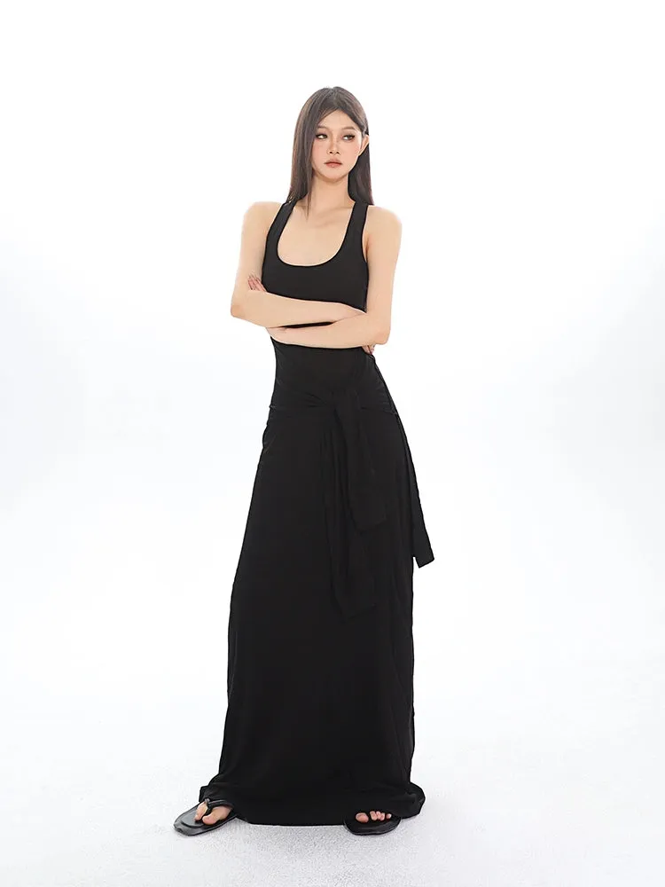 Sleeveless Jersey Maxi Dress with Tie Knot Detail