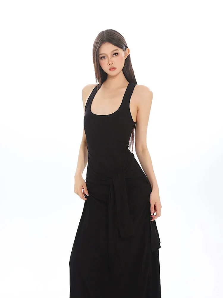 Sleeveless Jersey Maxi Dress with Tie Knot Detail