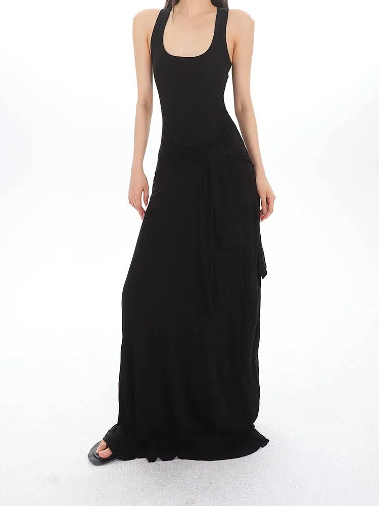 Sleeveless Jersey Maxi Dress with Tie Knot Detail