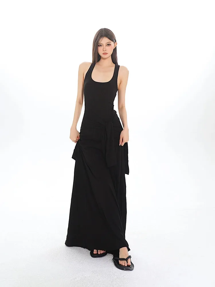 Sleeveless Jersey Maxi Dress with Tie Knot Detail