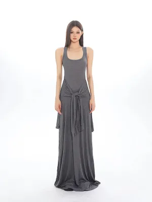 Sleeveless Jersey Maxi Dress with Tie Knot Detail