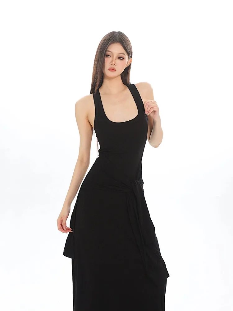 Sleeveless Jersey Maxi Dress with Tie Knot Detail