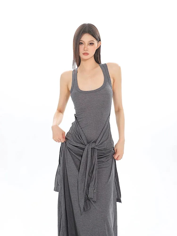 Sleeveless Jersey Maxi Dress with Tie Knot Detail