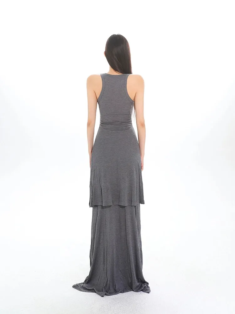 Sleeveless Jersey Maxi Dress with Tie Knot Detail