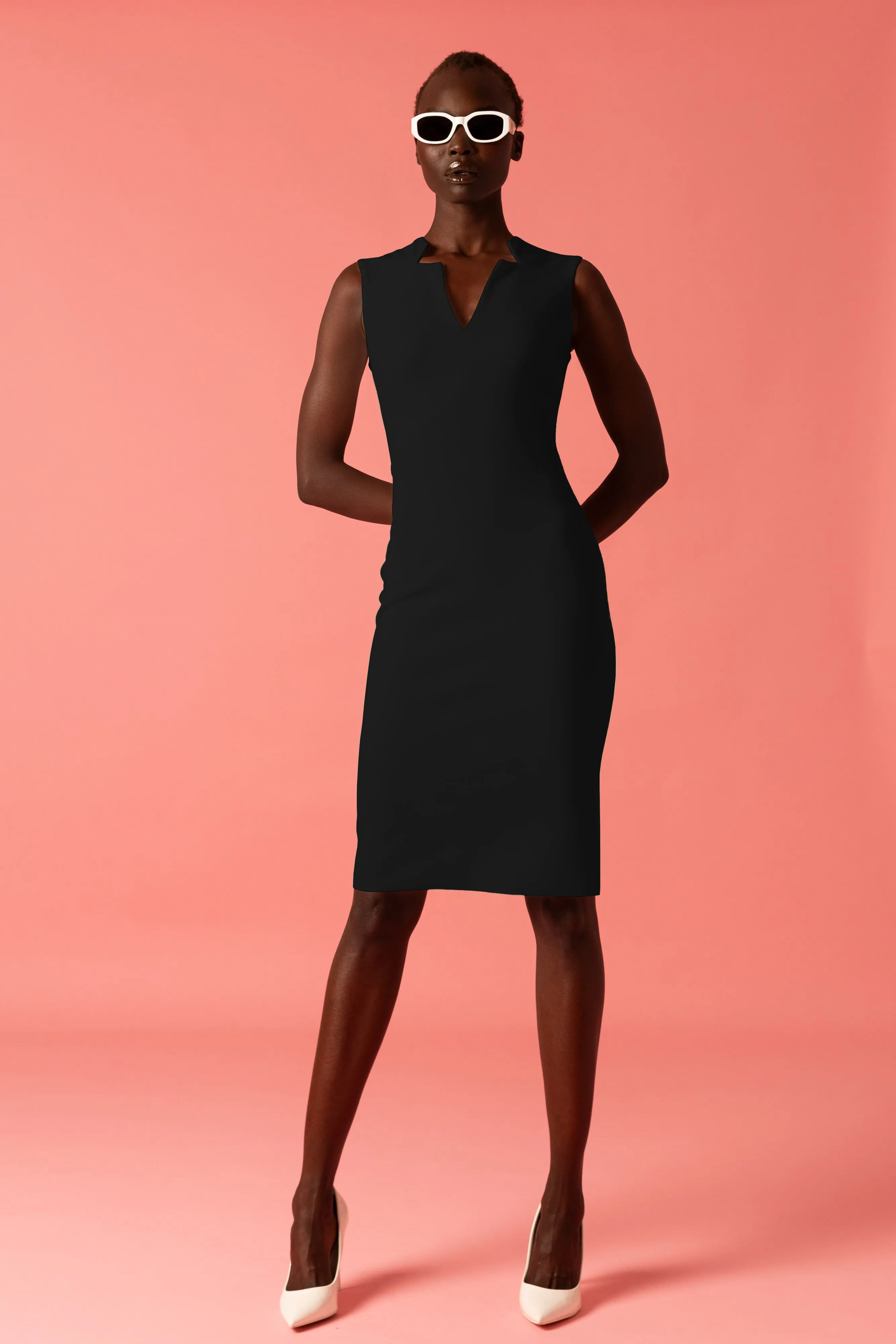 Sleeveless Notched Collar Pencil Dress
