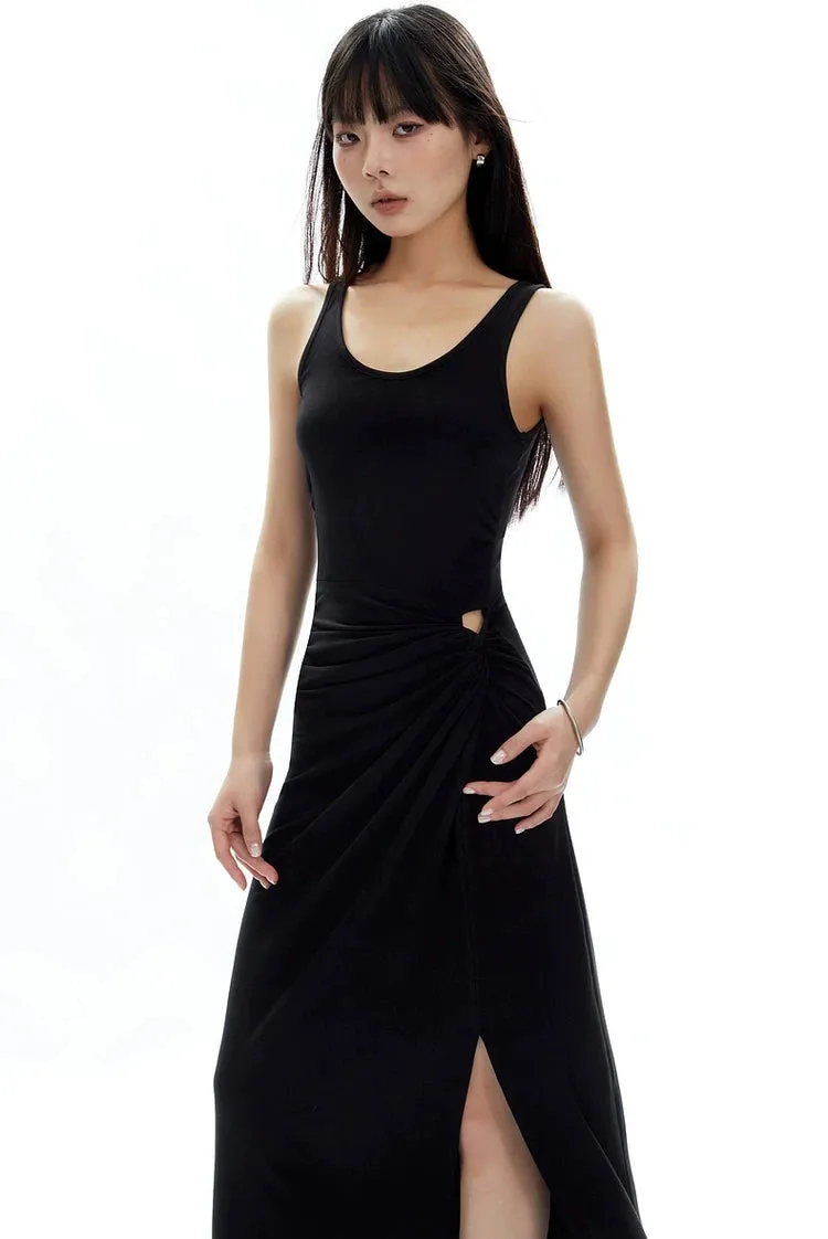 Sleeveless Scoop Neck Maxi Dress with Side Slit and Cut-Out Detail
