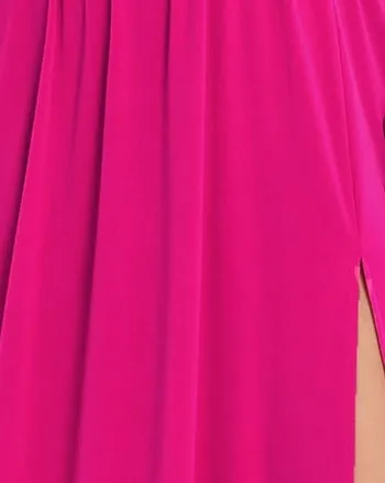 Sleeveless V-Neck Empire Waist High Slit Floor-Length Evening Dress | Hot Pink