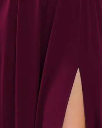 Sleeveless V-Neck Empire Waist High Slit Floor-Length Evening Dress | Mulberry