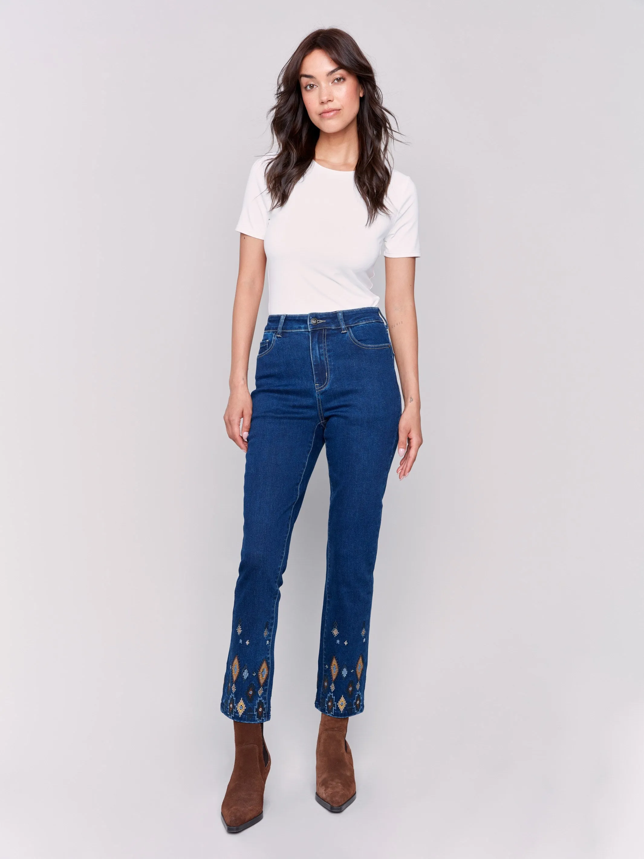 Slim Fit Jeans With Beaded Hem - Indigo
