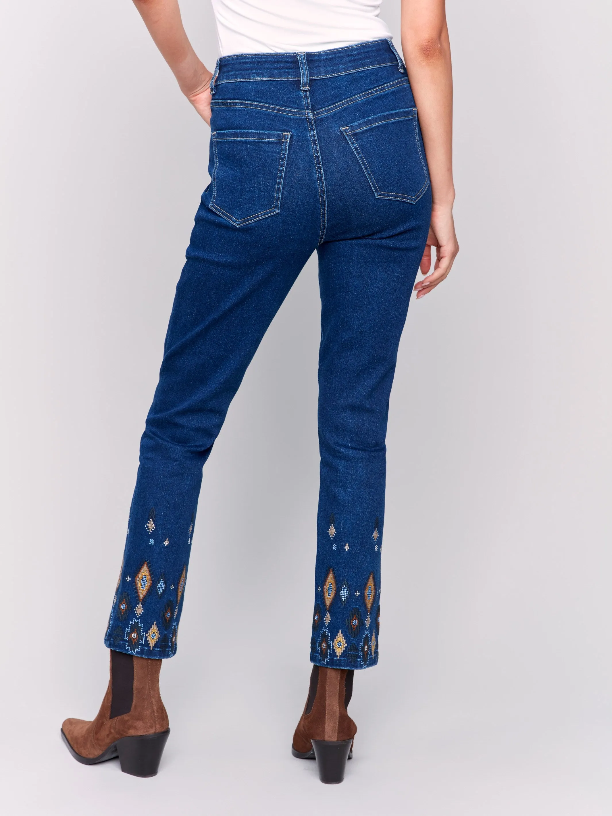 Slim Fit Jeans With Beaded Hem - Indigo