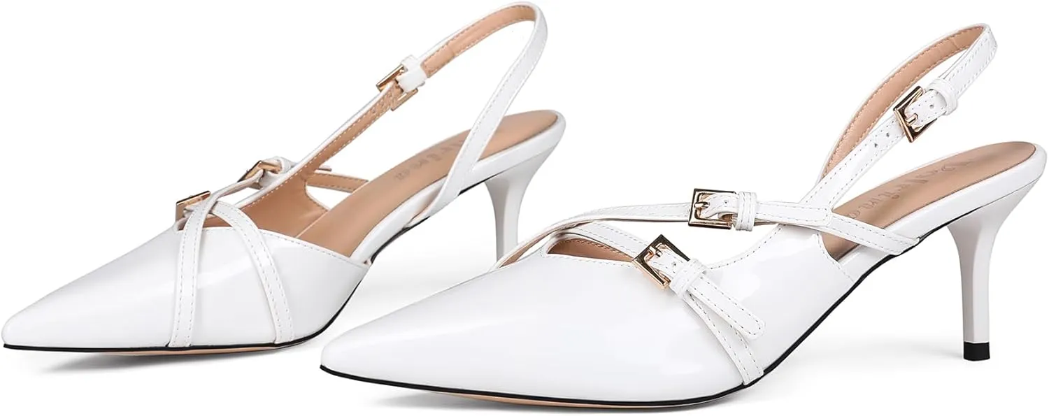Slingback Kitten Heels Pointed Toe Buckle Straps Stiletto high Heeled Sandals Pump for Women Prom Party Dress Shoes