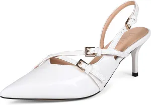Slingback Kitten Heels Pointed Toe Buckle Straps Stiletto high Heeled Sandals Pump for Women Prom Party Dress Shoes