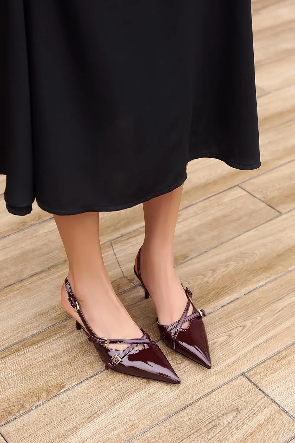 Slingback Kitten Heels Pointed Toe Buckle Straps Stiletto high Heeled Sandals Pump for Women Prom Party Dress Shoes