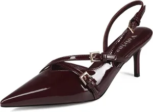 Slingback Kitten Heels Pointed Toe Buckle Straps Stiletto high Heeled Sandals Pump for Women Prom Party Dress Shoes