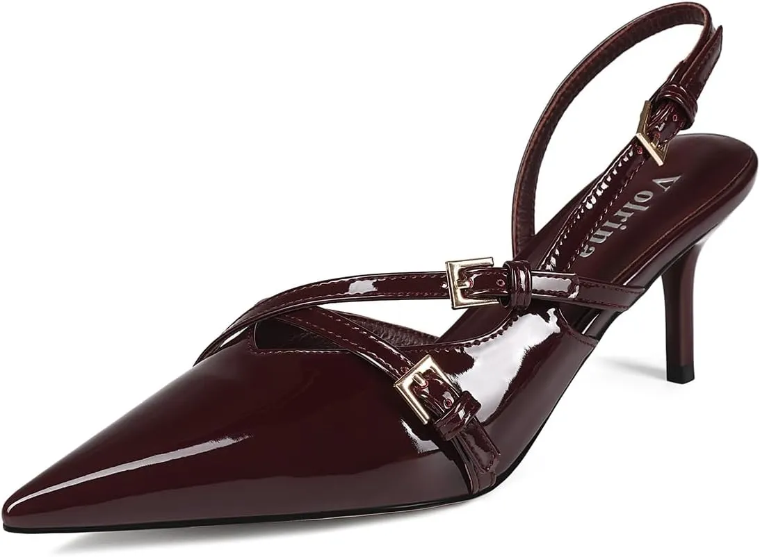 Slingback Kitten Heels Pointed Toe Buckle Straps Stiletto high Heeled Sandals Pump for Women Prom Party Dress Shoes
