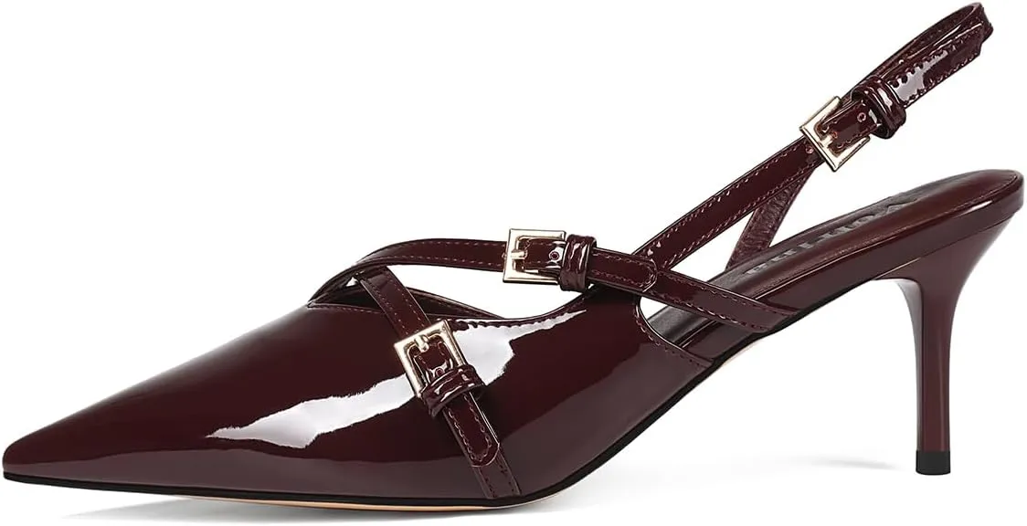 Slingback Kitten Heels Pointed Toe Buckle Straps Stiletto high Heeled Sandals Pump for Women Prom Party Dress Shoes