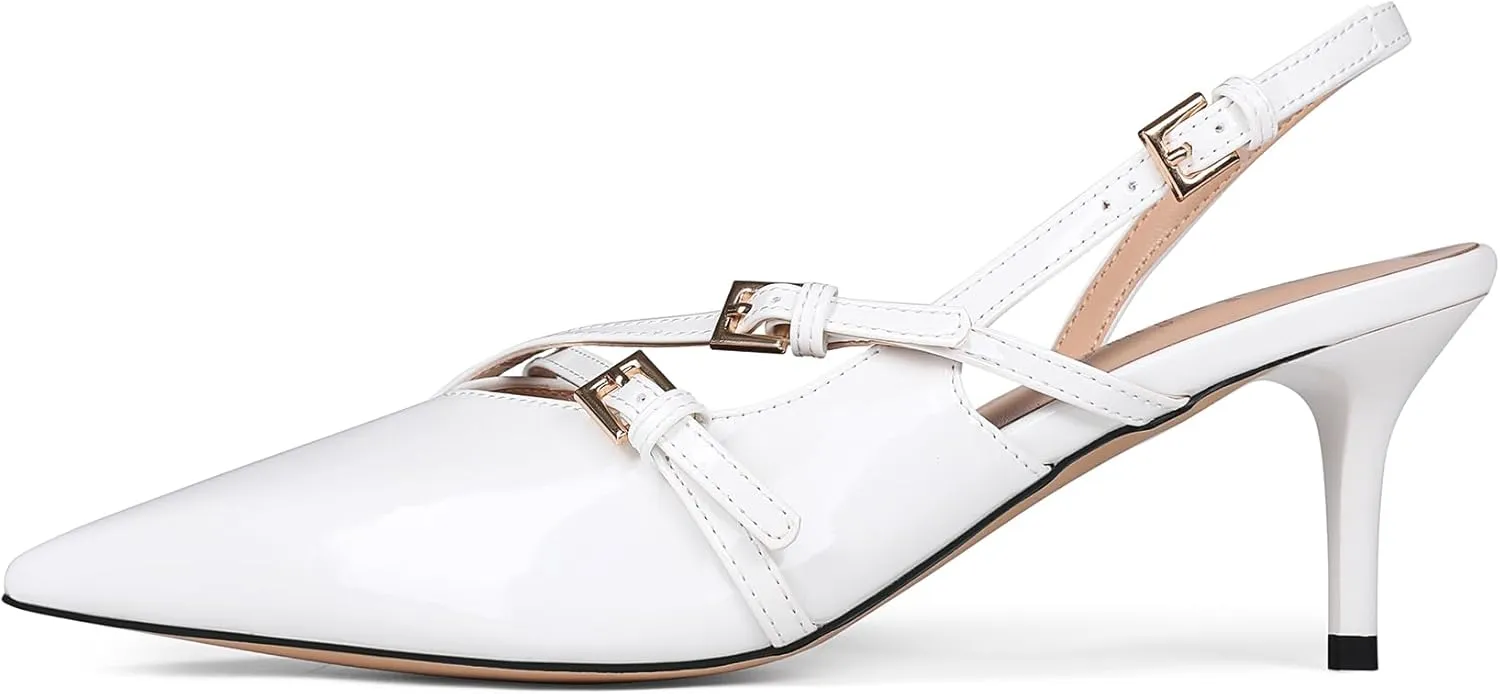 Slingback Kitten Heels Pointed Toe Buckle Straps Stiletto high Heeled Sandals Pump for Women Prom Party Dress Shoes