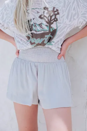 Smoke Grey Smocked Shorts