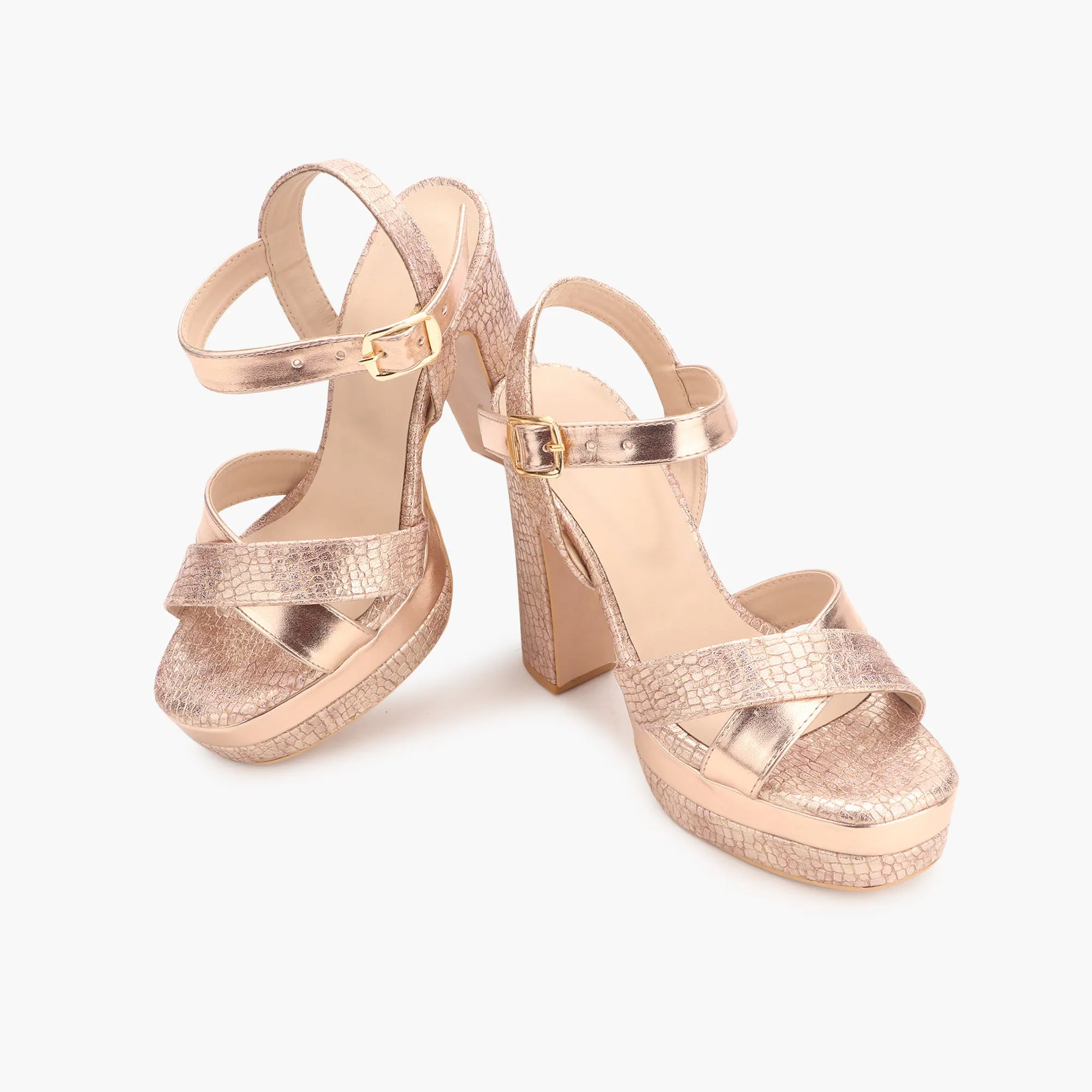 Snake Print Platform Ankle Sandals