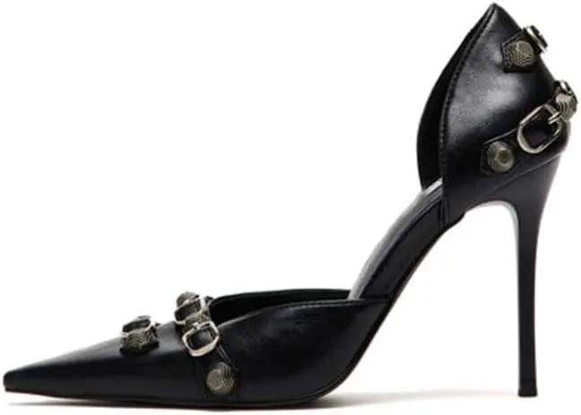 SO SIMPOK Women's Studded Pumps Pointed Stiletto High Heel Sexy Buckle Slip on Formal Casual Heels