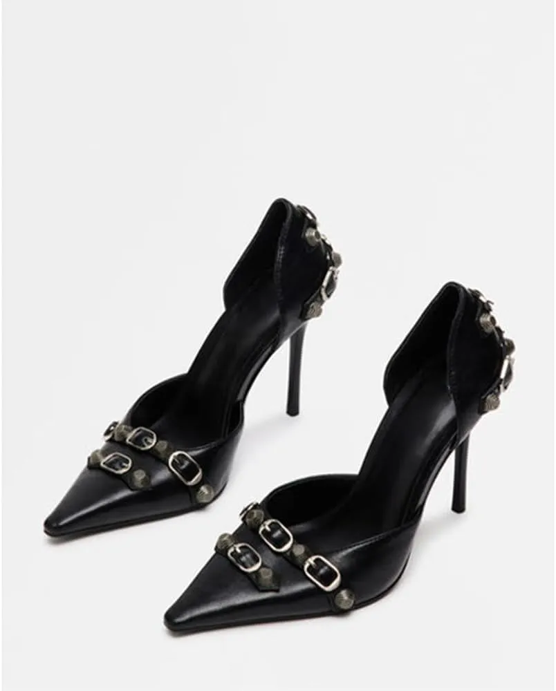 SO SIMPOK Women's Studded Pumps Pointed Stiletto High Heel Sexy Buckle Slip on Formal Casual Heels