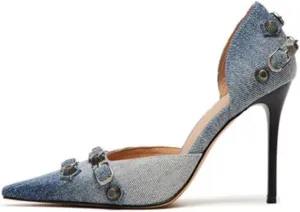 SO SIMPOK Women's Studded Pumps Pointed Stiletto High Heel Sexy Buckle Slip on Formal Casual Heels