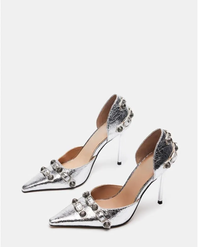 SO SIMPOK Women's Studded Pumps Pointed Stiletto High Heel Sexy Buckle Slip on Formal Casual Heels
