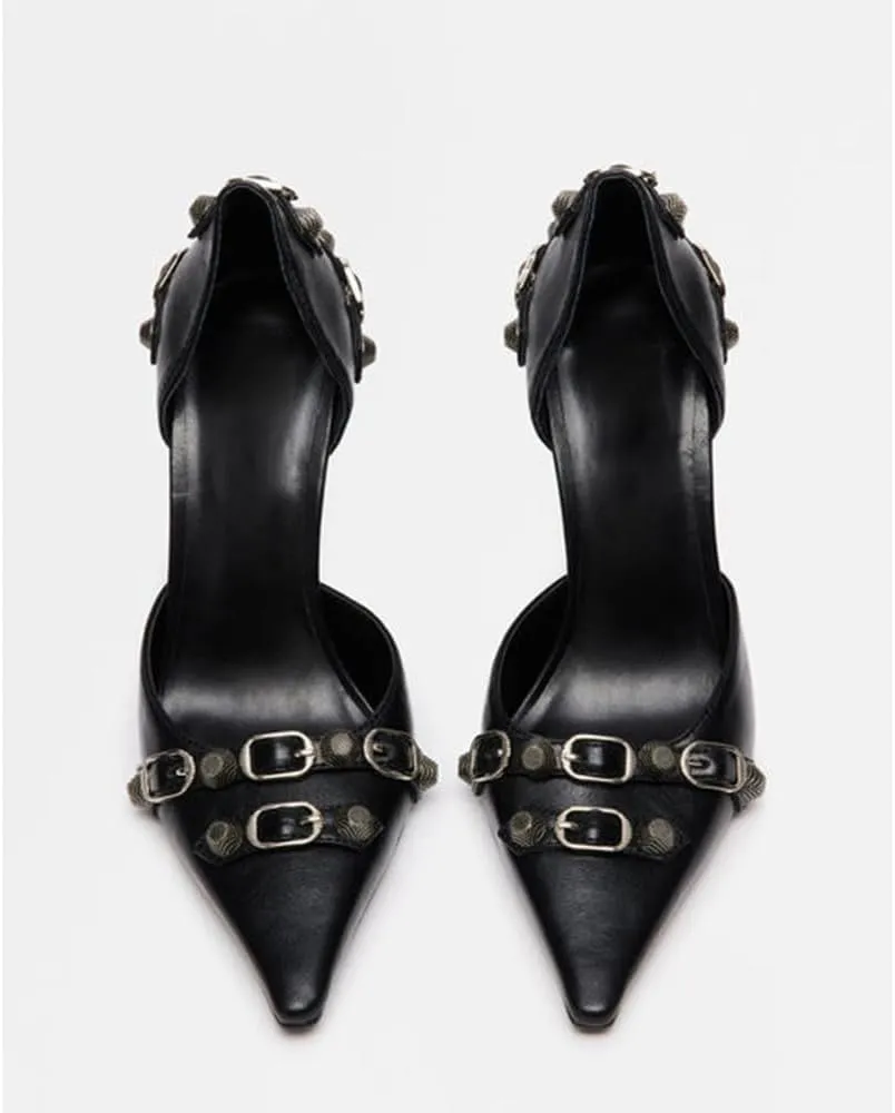 SO SIMPOK Women's Studded Pumps Pointed Stiletto High Heel Sexy Buckle Slip on Formal Casual Heels