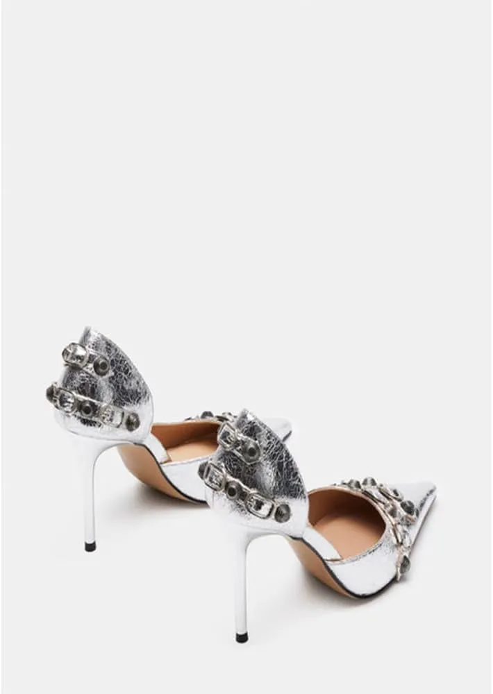 SO SIMPOK Women's Studded Pumps Pointed Stiletto High Heel Sexy Buckle Slip on Formal Casual Heels