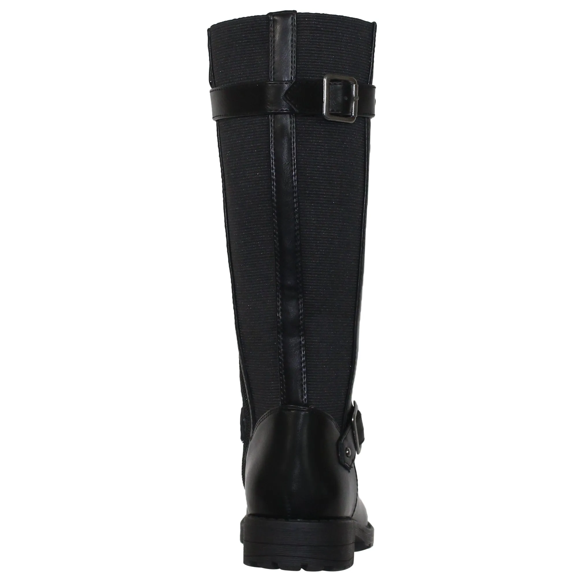 SOBEYO Girl's Knee-High Riding Boots Back Elastics Nappa Black