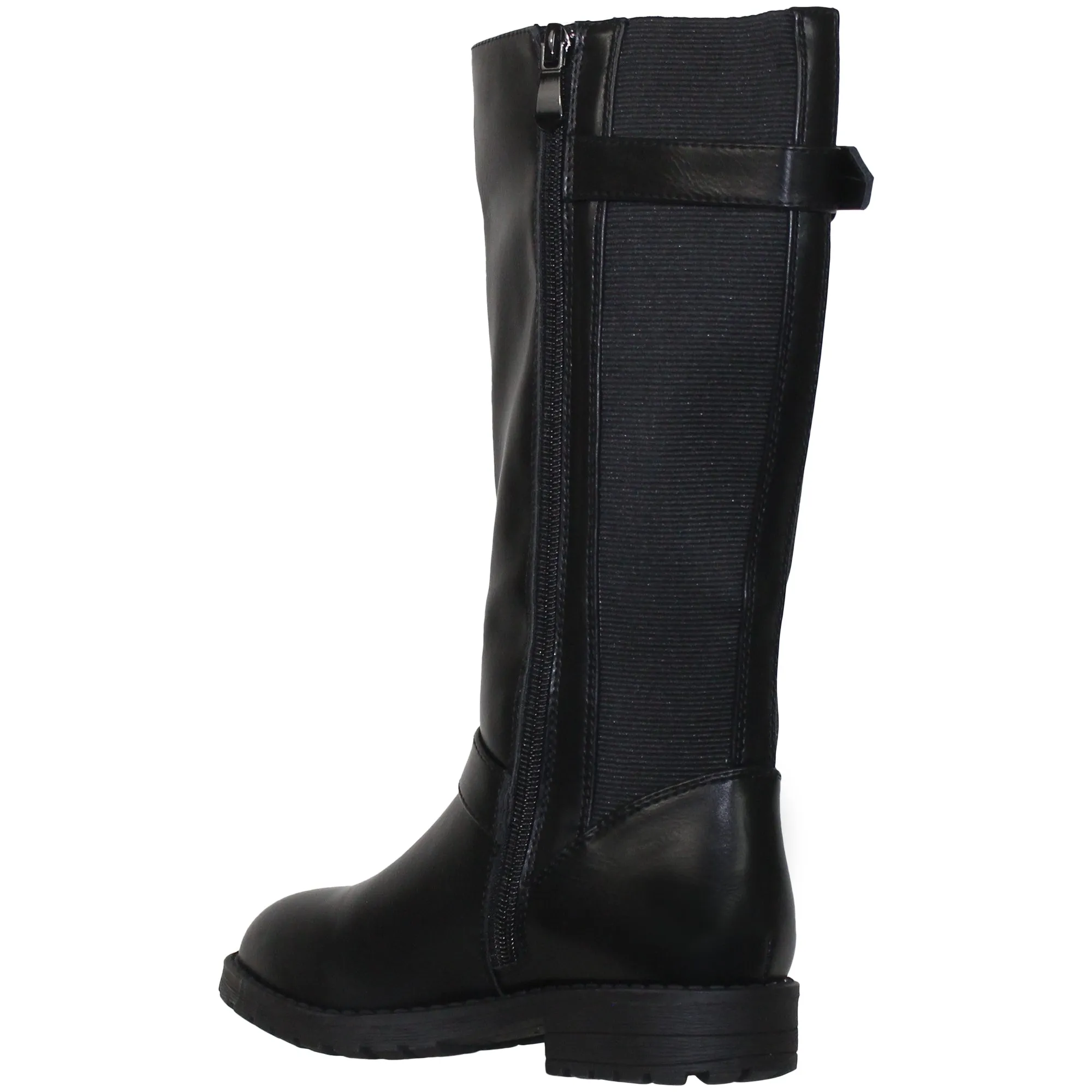 SOBEYO Girl's Knee-High Riding Boots Back Elastics Nappa Black