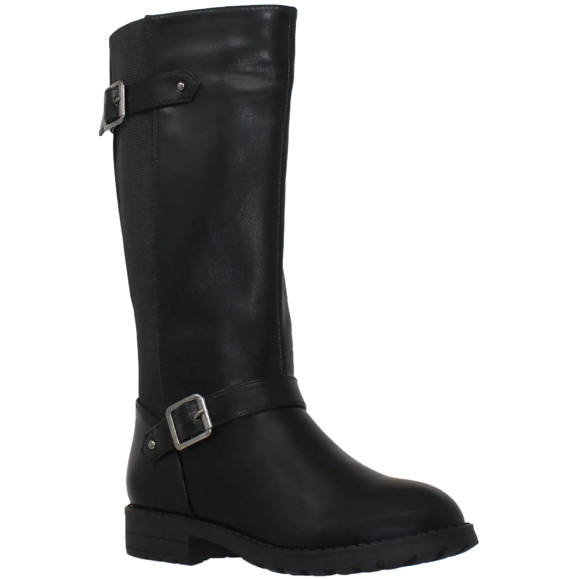 SOBEYO Girl's Knee-High Riding Boots Back Elastics Nappa Black